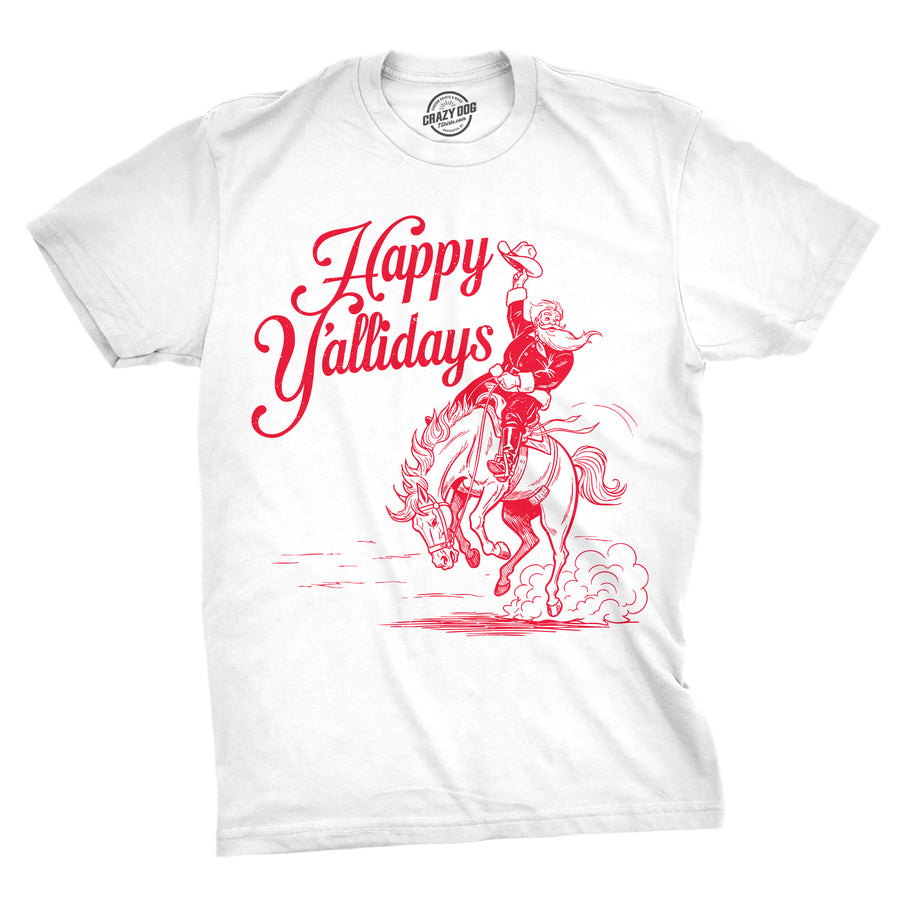 Funny White - Happy Yallidays Happy Yallidays Mens T Shirt Nerdy Christmas Tee