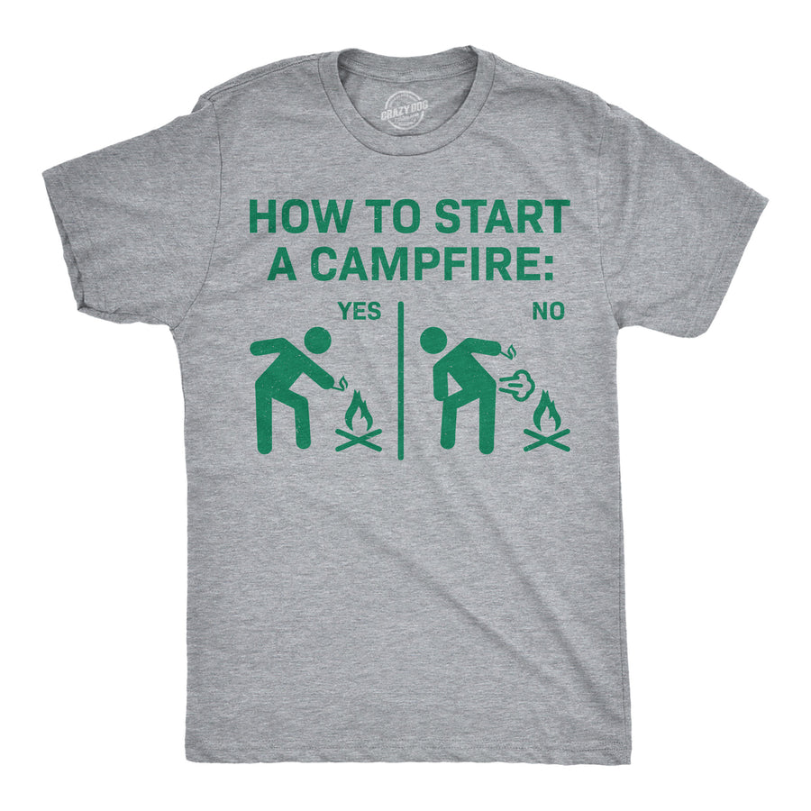 Funny Light Heather Grey - Campfire How To Start A Campfire Mens T Shirt Nerdy camping sarcastic Tee