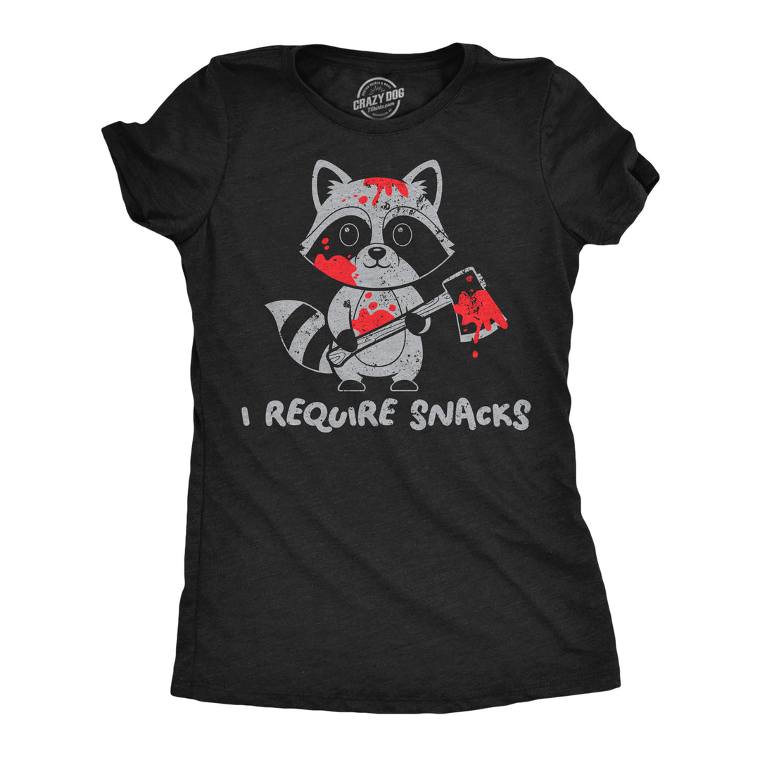 Funny Heather Black - Require Snacks I Require Snacks Womens T Shirt Nerdy food animals Tee
