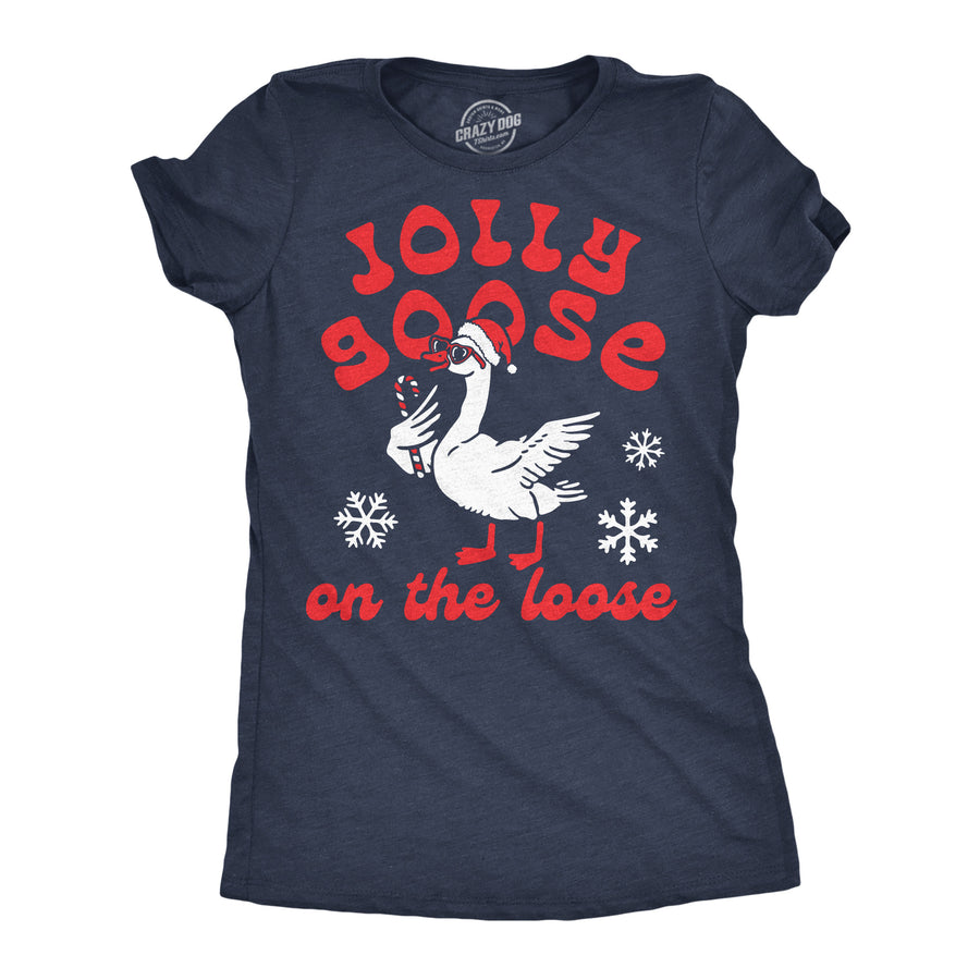 Funny Heather Navy - Jolly Goose Jolly Goose On The Loose Womens T Shirt Nerdy christmas animal Tee
