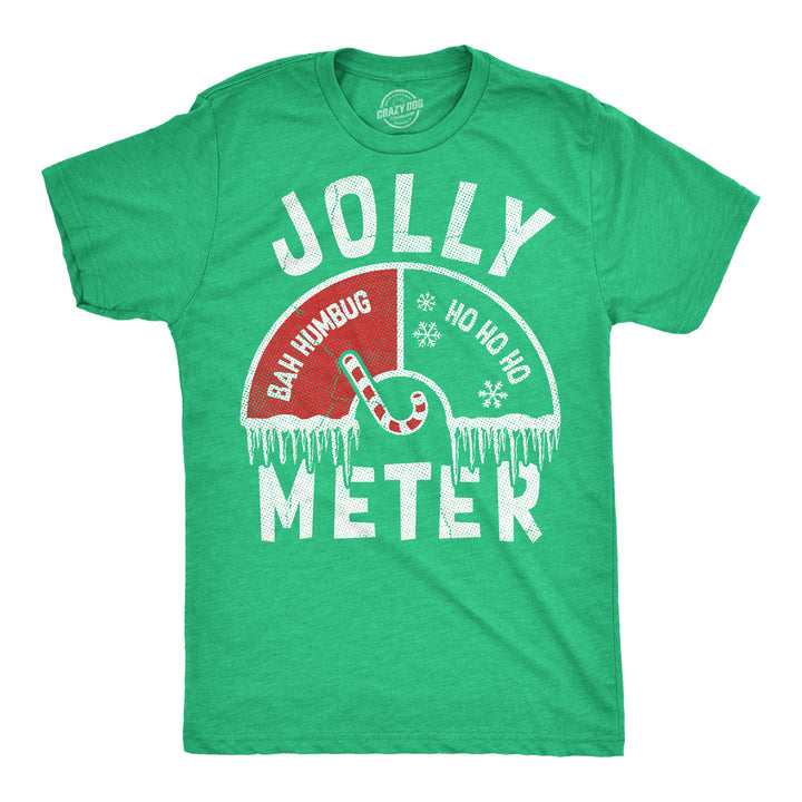 Funny Heather Green - Jolly Meter Jolly Meter Mens T Shirt Nerdy Christmas Tee