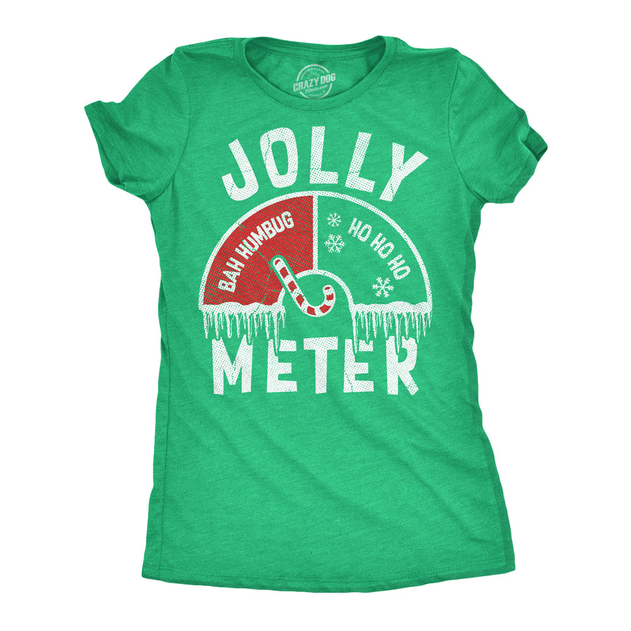 Funny Heather Green - Jolly Meter Jolly Meter Womens T Shirt Nerdy Christmas Tee