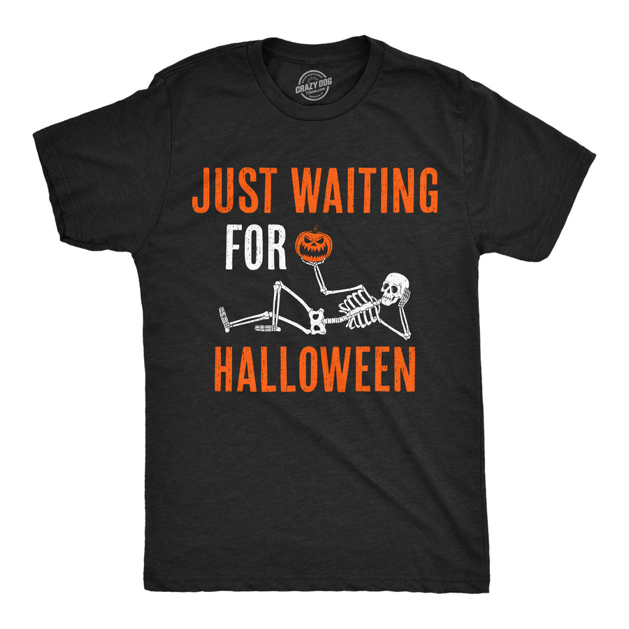 Funny Heather Black - Waiting Halloween Just Waiting For Halloween Mens T Shirt Nerdy Halloween sarcastic Tee