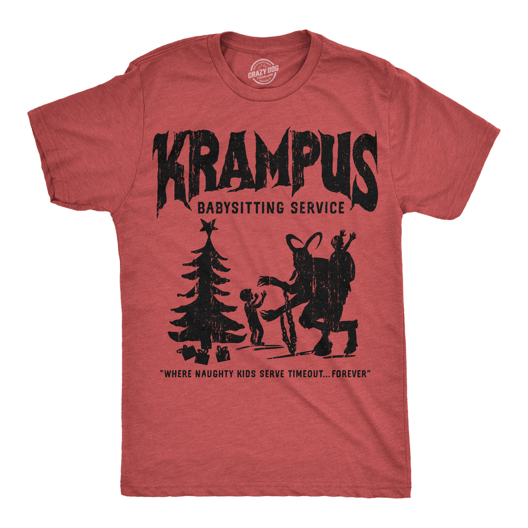 Funny Heather Red - Krampus Babysitting Krampus Babysitting Service Mens T Shirt Nerdy Christmas Tee