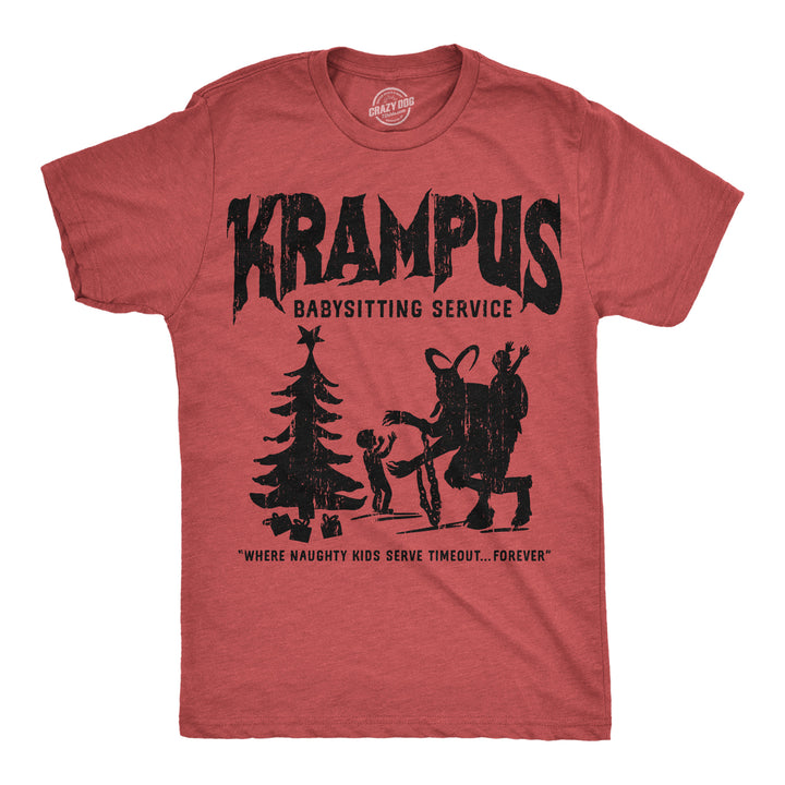 Funny Heather Red - Krampus Babysitting Krampus Babysitting Service Mens T Shirt Nerdy Christmas Tee
