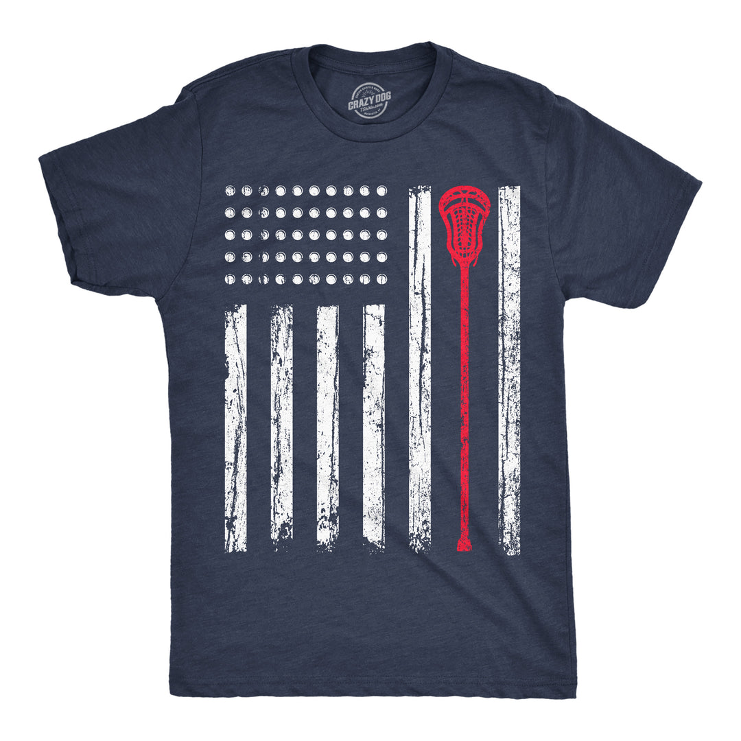 Funny Heather Navy - Lacrosse Flag Lacrosse Flag Mens T Shirt Nerdy Fourth Of July Tee