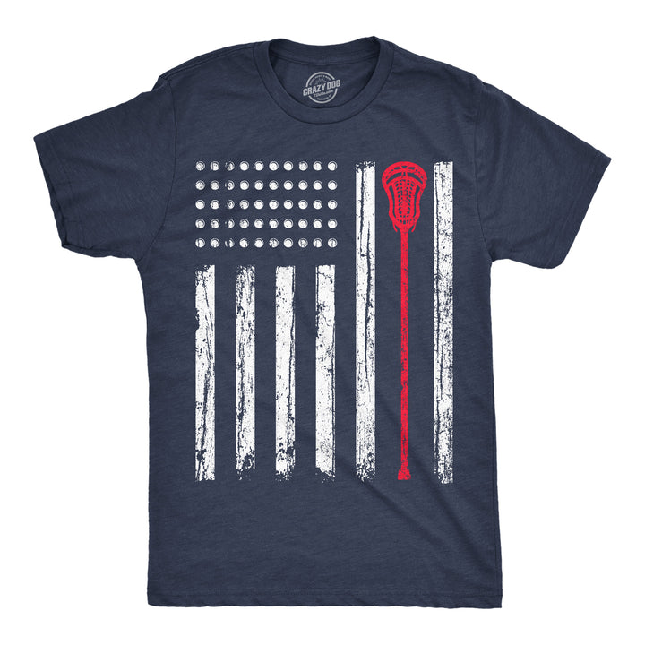 Funny Heather Navy - Lacrosse Flag Lacrosse Flag Mens T Shirt Nerdy Fourth Of July Tee
