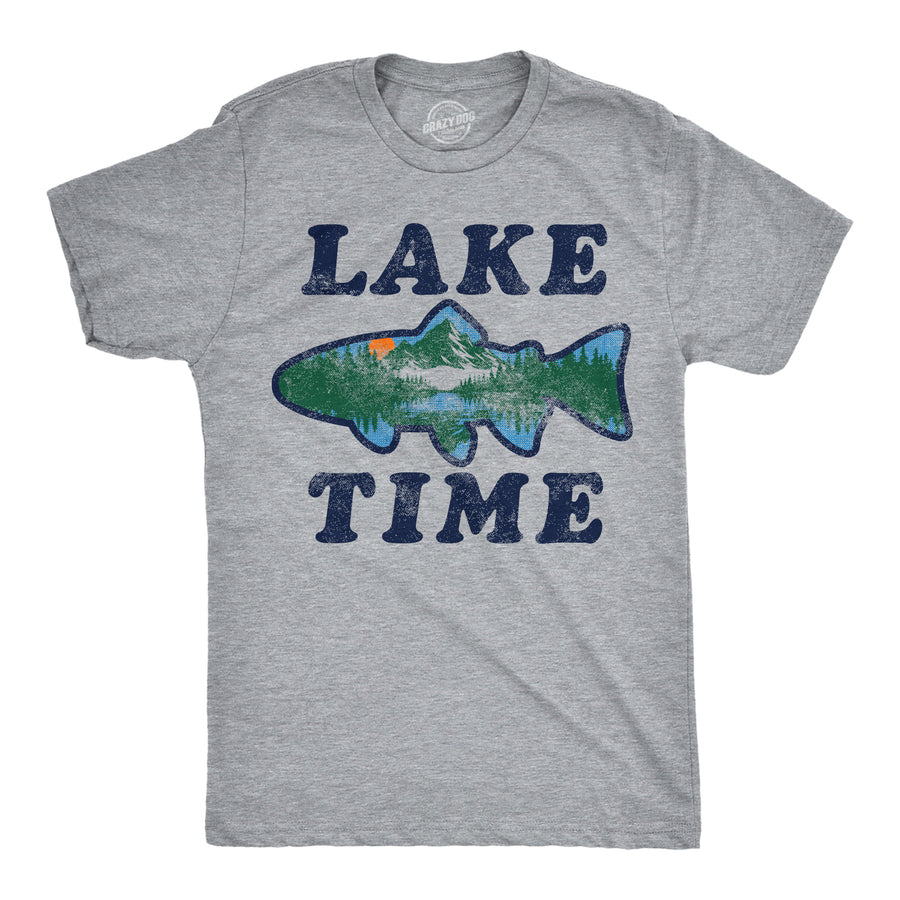 Funny Light Heather Grey - Lake Time Lake Time Mens T Shirt Nerdy camping fishing vacation Tee