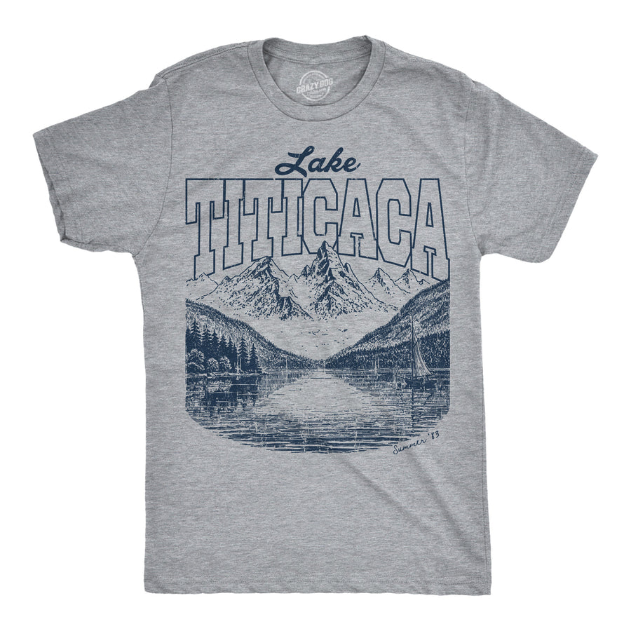 Funny Light Heather Grey -  Lake Titicaca Lake Titicaca Mens T Shirt Nerdy Camping offensive Tee