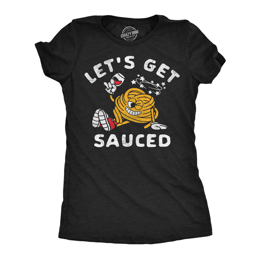 Funny Heather Black - Sauced Drunk Spaghetti Lets Get Sauced Womens T Shirt Nerdy drinking food Tee
