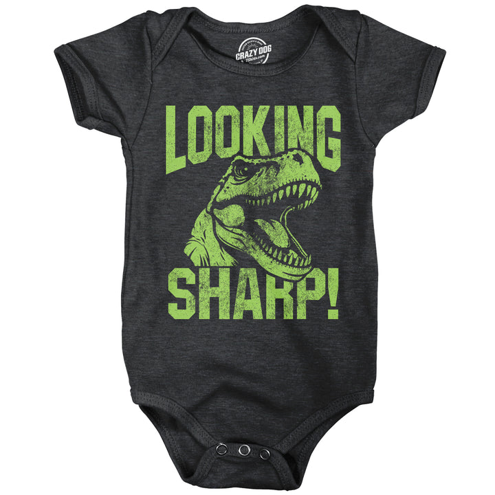 Funny Heather Black - Looking Sharp Looking Sharp Onesie Nerdy Dinosaur Tee