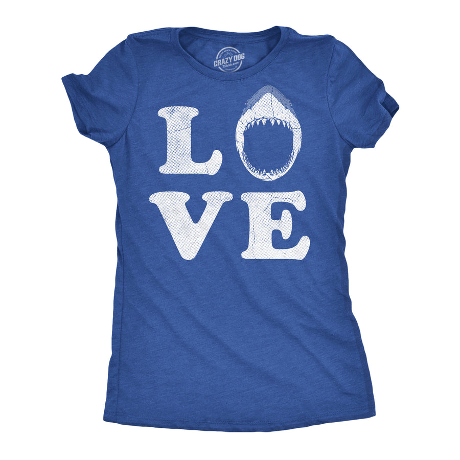 Funny Heather Royal - Love Shark Head Love Shark Head Womens T Shirt Nerdy Shark Week animal Tee
