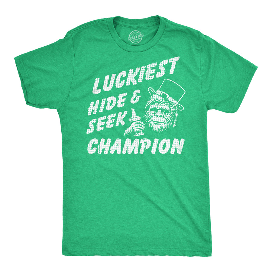 Funny Heather Green - Luckiest Hide And Seek Luckiest Hide And Seek Champion Mens T Shirt Nerdy Saint Patrick's Day drinking sarcastic Tee