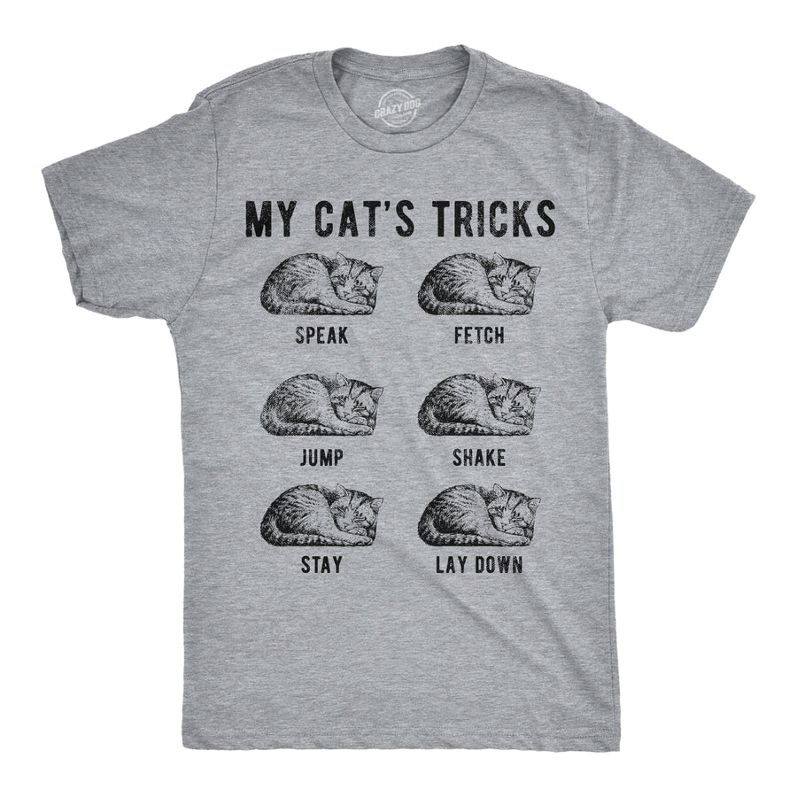 Funny Light Heather Grey - Cats Tricks My Cats Tricks Mens T Shirt Nerdy cat sarcastic Tee