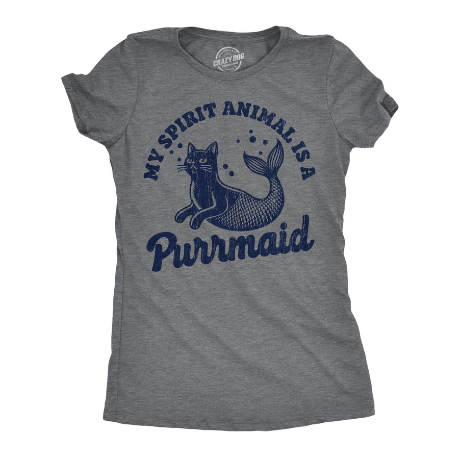 Funny Dark Heather Grey - Purrmaid My Spirit Animal Is A Purrmaid Womens T Shirt Nerdy cat Tee