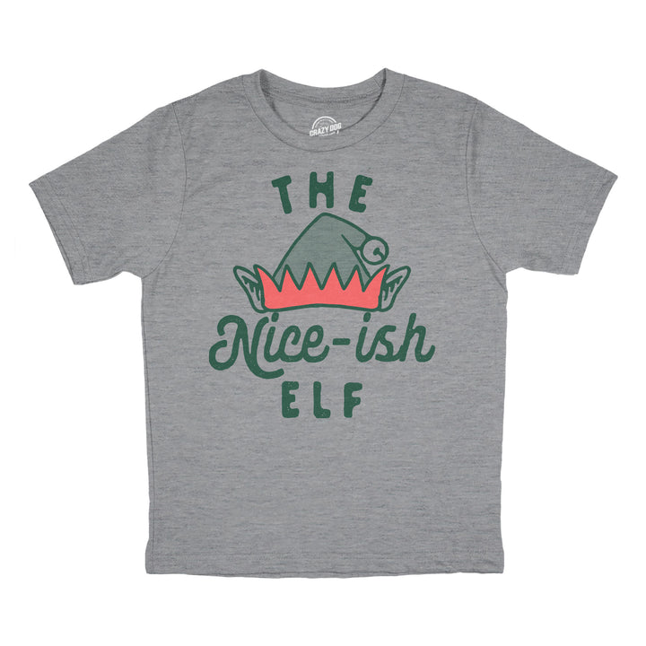 Funny Light Heather Grey - NICEISH The Nice Ish Elf Youth T Shirt Nerdy Christmas Sarcastic Tee