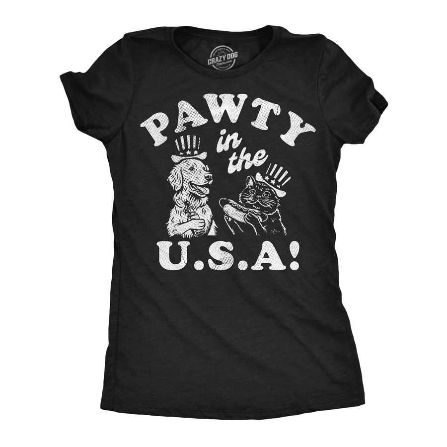Funny Heather Black - Pawty USA Pawty In The USA Womens T Shirt Nerdy Fourth Of July dog Tee