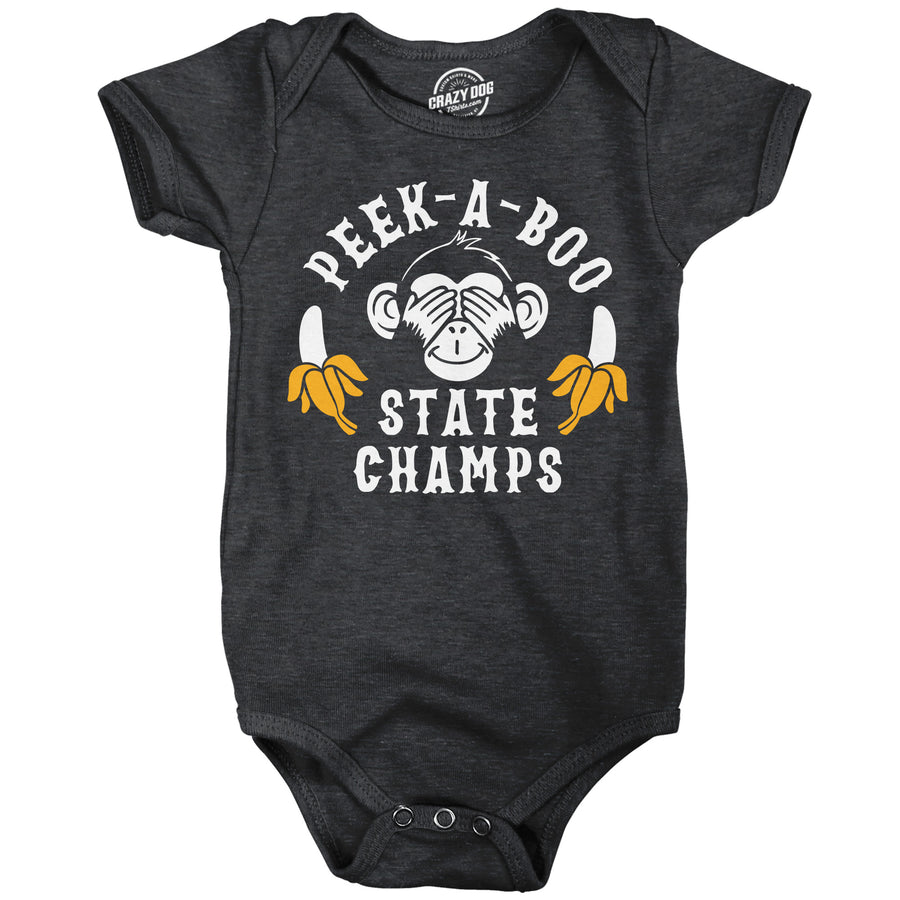 Funny Heather Black - Peek A Boo Peek A Boo State Champs Onesie Nerdy animal sarcastic Tee