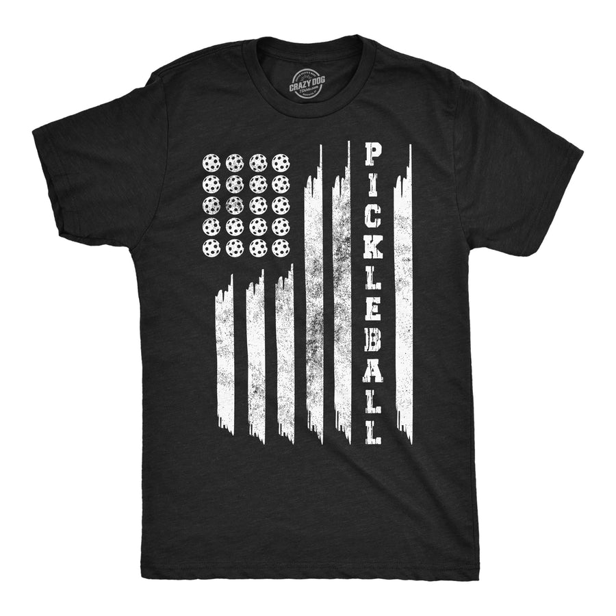 Funny Heather Black - Pickleball Flag Pickleball American Flag Mens T Shirt Nerdy Fourth Of July Pickleball Tee