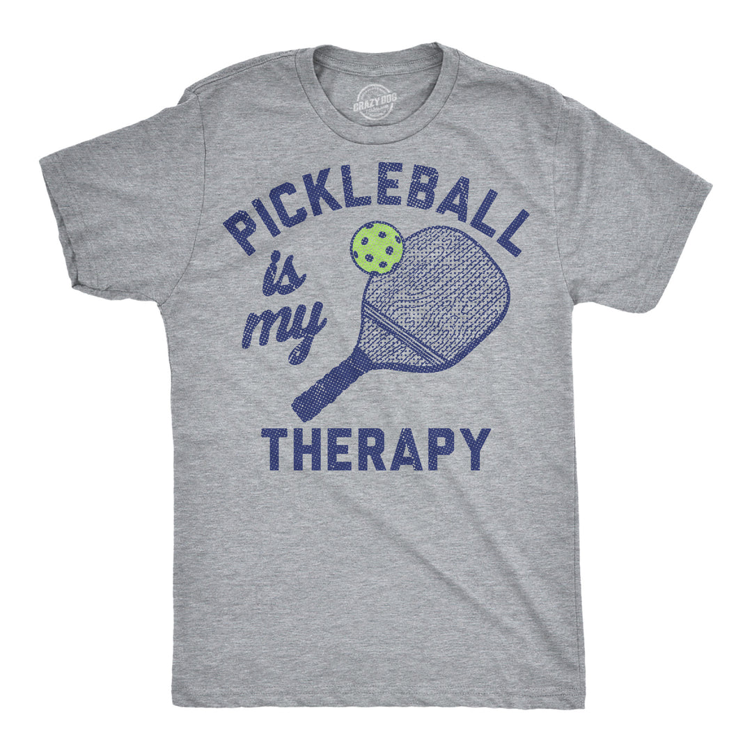 Funny Light Heather Grey - Pickleball Therapy Pickleball Is My Therapy Mens T Shirt Nerdy Pickleball Mental Tee