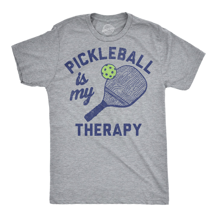Funny Light Heather Grey - Pickleball Therapy Pickleball Is My Therapy Mens T Shirt Nerdy Pickleball Mental Tee