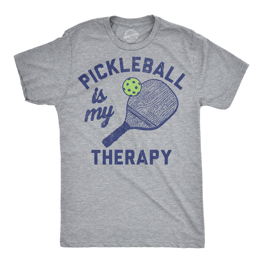 Funny Light Heather Grey - Pickleball Therapy Pickleball Is My Therapy Mens T Shirt Nerdy Pickleball Mental Tee