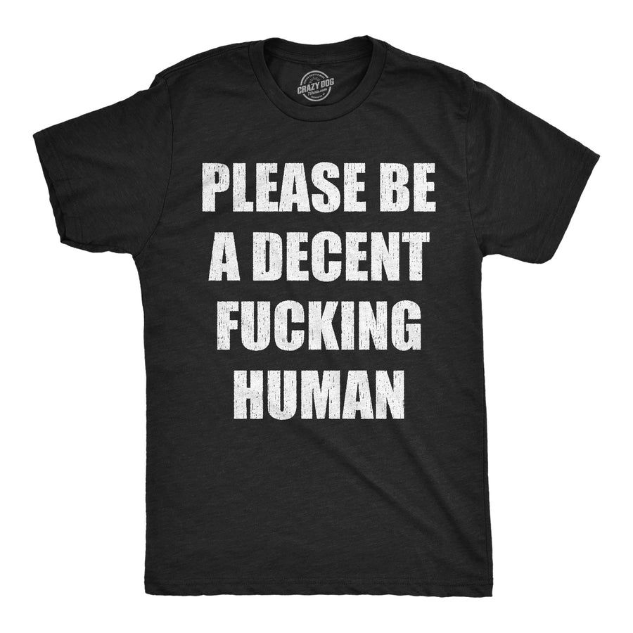 Funny Heather Black - Decent Fucking Human Please Be A Decent Fucking Human Mens T Shirt Nerdy sarcastic Tee