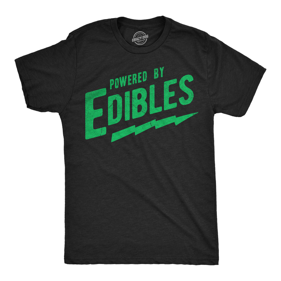 Funny Heather Black - Powered By Edibles Powered By Edibles Mens T Shirt Nerdy 420 sarcastic Tee