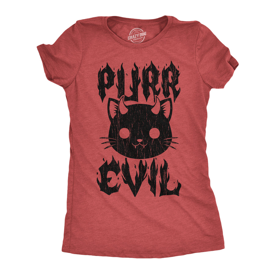Funny Heather Red - Purr Evil Purr Evil Womens T Shirt Nerdy cat Tee
