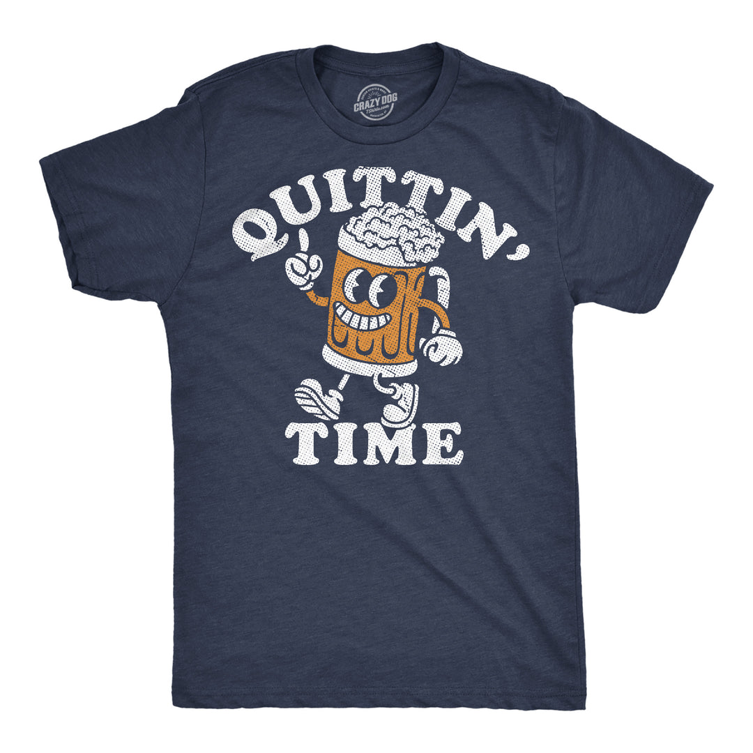Funny Heather Navy - Quittin Time Quittin Time Mens T Shirt Nerdy beer drinking Office Tee