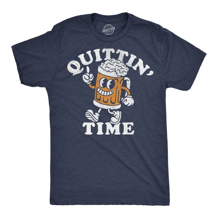 Funny Heather Navy - Quittin Time Quittin Time Mens T Shirt Nerdy beer drinking Office Tee