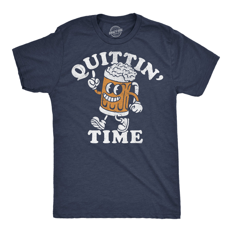 Funny Heather Navy - Quittin Time Quittin Time Mens T Shirt Nerdy beer drinking Office Tee