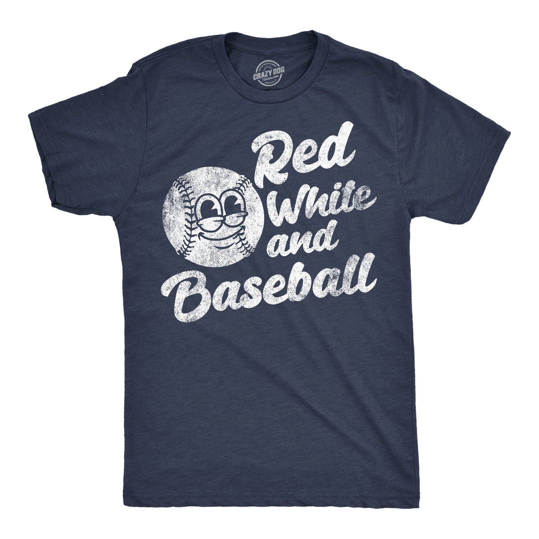 Funny Heather Navy - Red White Baseball Red White And Baseball Mens T Shirt Nerdy Fourth Of July baseball sarcastic Tee
