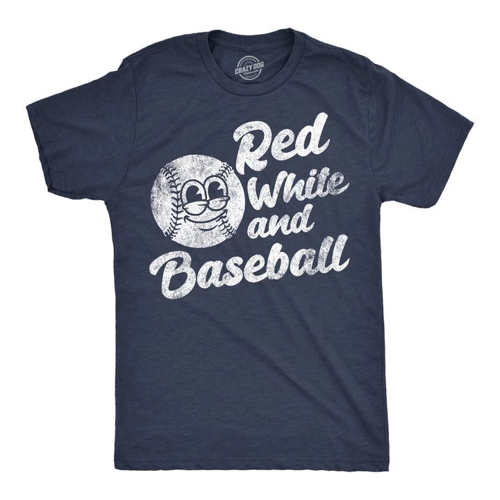 Funny Heather Navy - Red White Baseball Red White And Baseball Mens T Shirt Nerdy Fourth Of July baseball sarcastic Tee