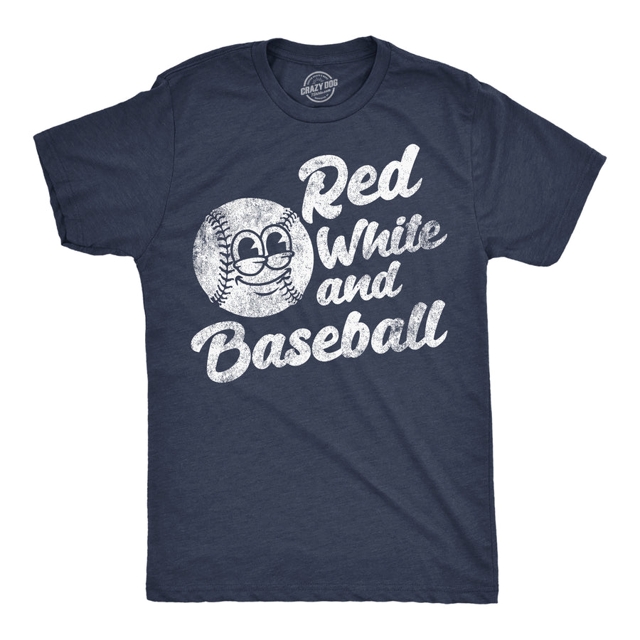 Funny Heather Navy - Red White Baseball Red White And Baseball Mens T Shirt Nerdy Fourth Of July baseball sarcastic Tee