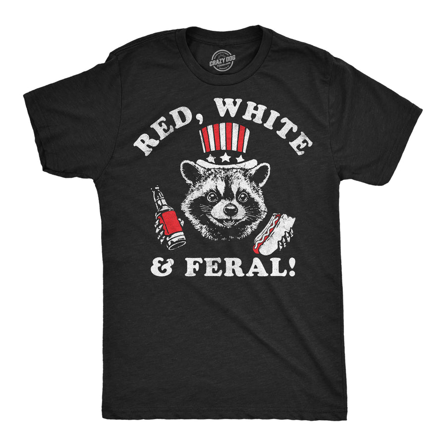 Funny Heather Black - Red White Feral Red White And Feral Mens T Shirt Nerdy Fourth Of July animal Tee