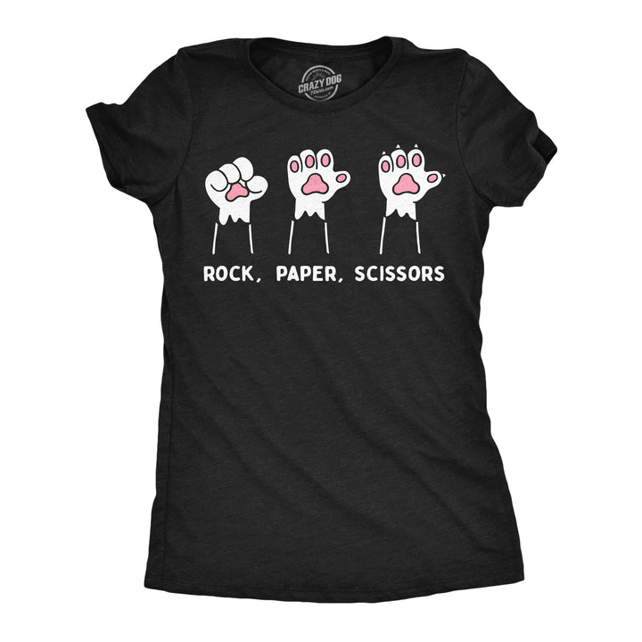Funny Heather Black - Cat Paws Rock Paper Scissors Cat Paws Womens T Shirt Nerdy cat sarcastic Tee
