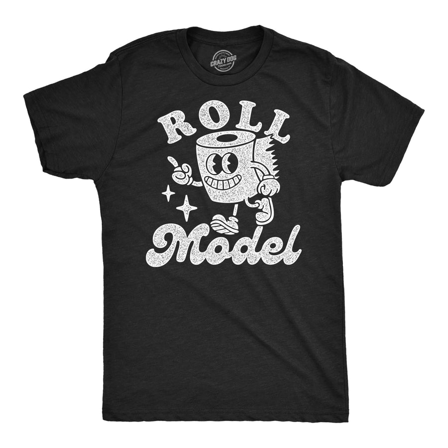 Funny Heather Black - Roll Model Roll Model Mens T Shirt Nerdy toilet Sarcastic Tee