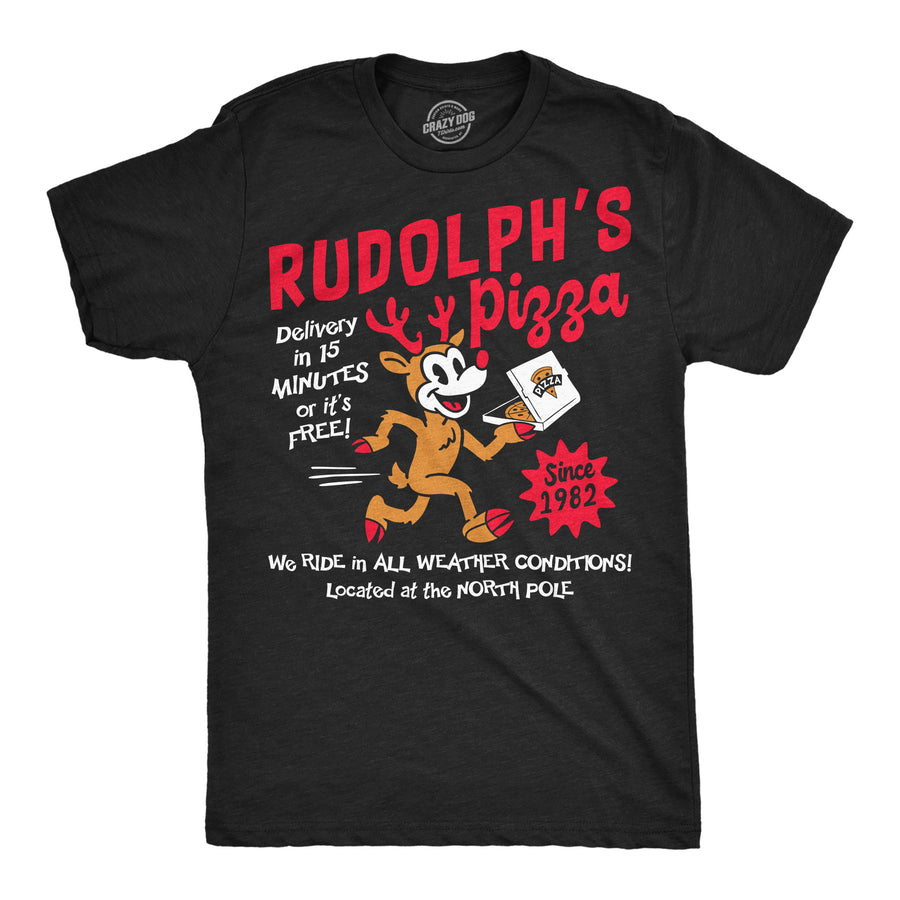Funny Heather Black - Rudolphs Pizza Rudolphs Pizza Mens T Shirt Nerdy Christmas food Tee
