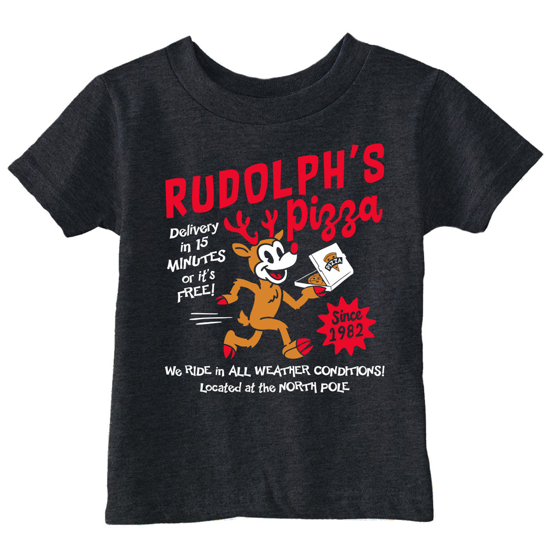 Funny Heather Black - Rudolphs Pizza Rudolphs Pizza Toddler T Shirt Nerdy Christmas food Tee