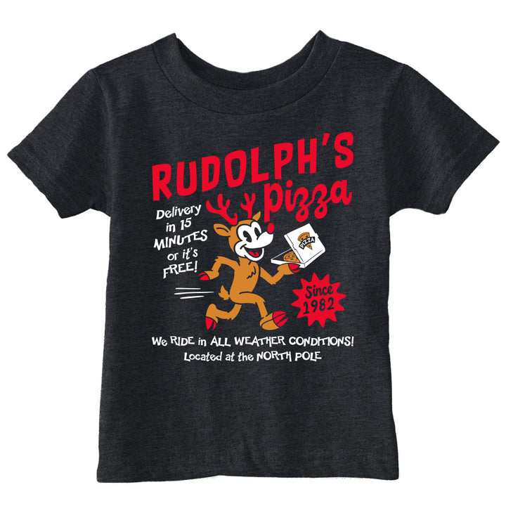 Funny Heather Black - Rudolphs Pizza Rudolphs Pizza Toddler T Shirt Nerdy Christmas food Tee