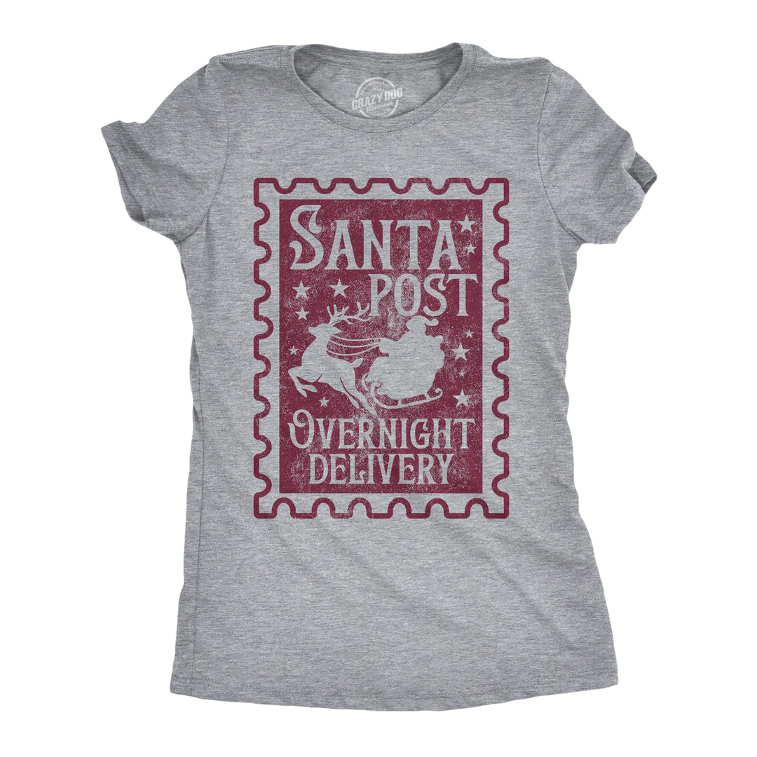 Funny Light Heather Grey - Santa Post Santa Post Overnight Delivery Womens T Shirt Nerdy Christmas Tee