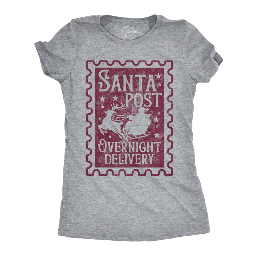 Funny Light Heather Grey - Santa Post Santa Post Overnight Delivery Womens T Shirt Nerdy Christmas Tee