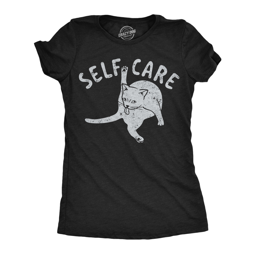 Funny Heather Black - Self Care Cat Self Care Womens T Shirt Nerdy cat Tee