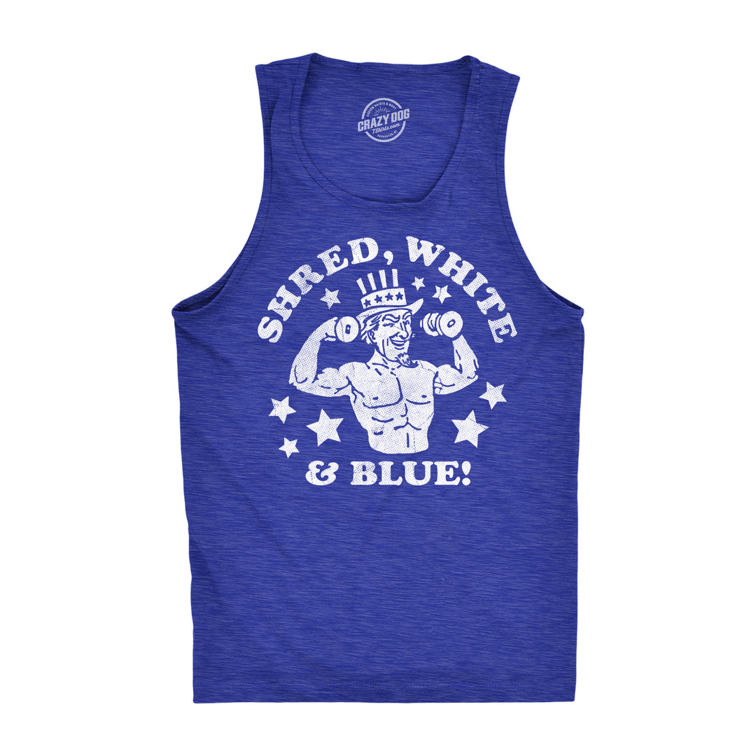 Funny Heather Royal - Shred White Blue Shred White And Blue Mens Tank Top Nerdy Fourth Of July fitness Tee