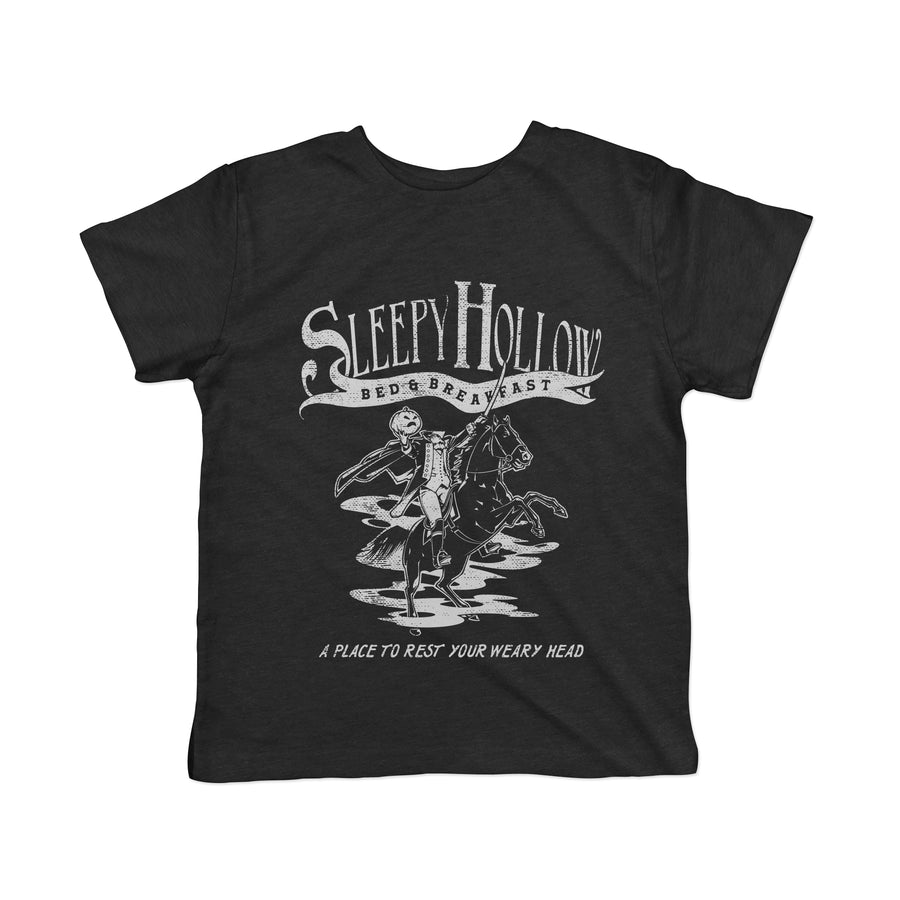 Funny Black Sleepy Hollow Bed and Breakfast Toddler T Shirt Nerdy Halloween Tee