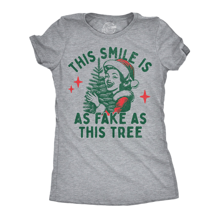Funny Light Heather Grey - Smile Fake Tree This Smile Is As Fake As This Tree Womens T Shirt Nerdy Christmas Tee