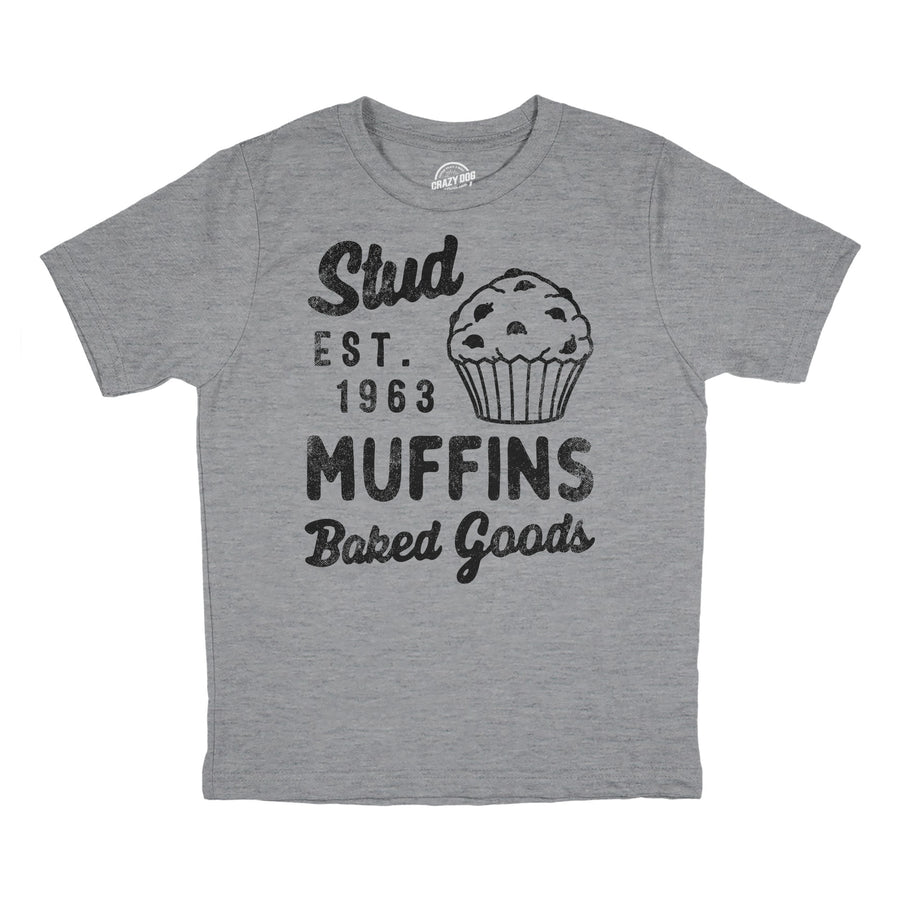 Funny Light Heather Grey - STUD Stud Muffins Baked Goods Youth T Shirt Nerdy Food sarcastic Tee