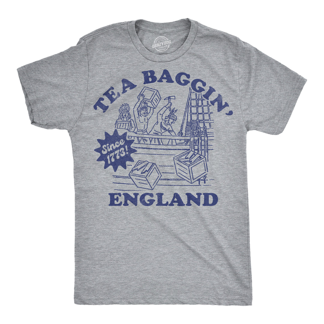 Funny Light Heather Grey - Tea Baggin Tea Baggin England Mens T Shirt Nerdy Fourth Of July sarcastic Tee