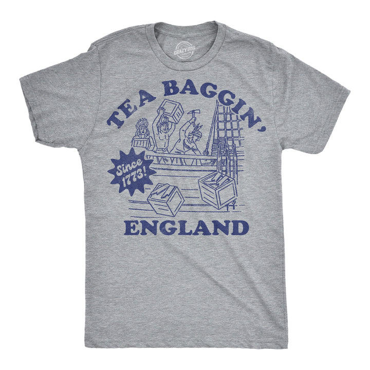 Funny Light Heather Grey - Tea Baggin Tea Baggin England Mens T Shirt Nerdy Fourth Of July sarcastic Tee
